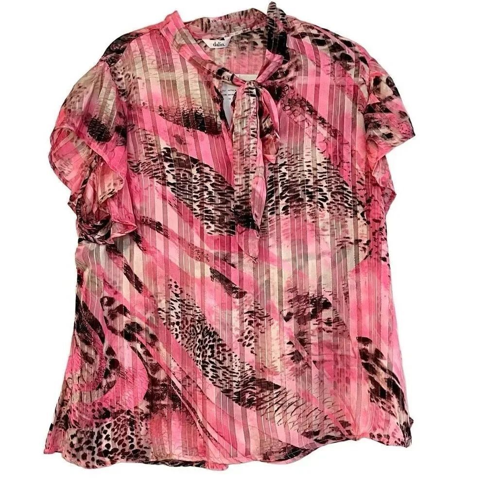 NWT Dalin Hot Pink Neck Tie Blouse 2X